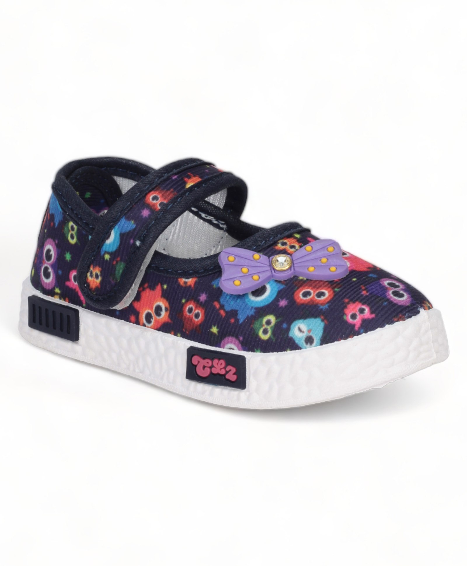 Lil Lollipop Bow Applique & Owl Printed Velcro Closure Bellies - Black-image-30