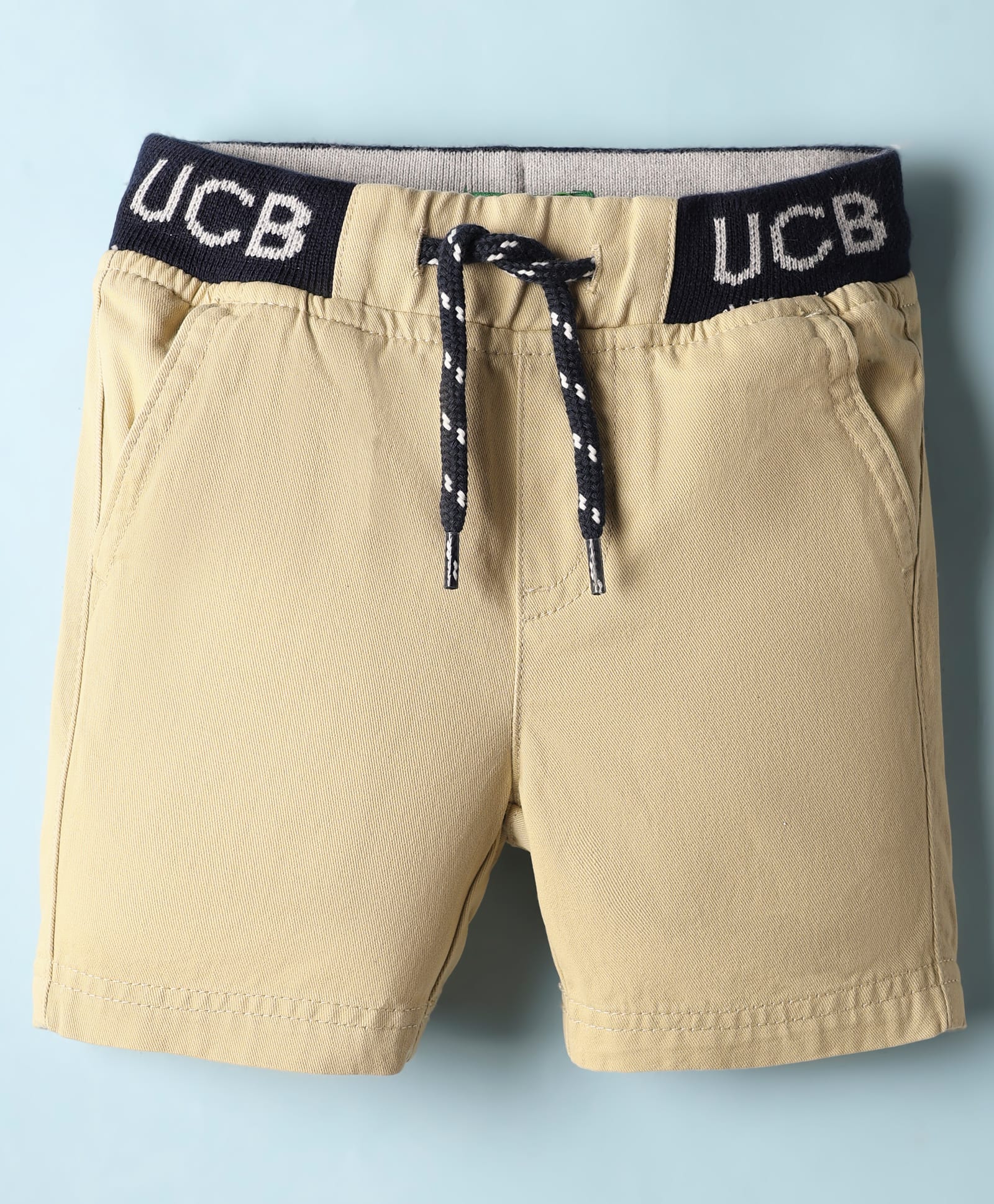 UCB Cotton Woven Knee Length Solid Coloured Shorts With Brand Embroidery - Beige-picture-28