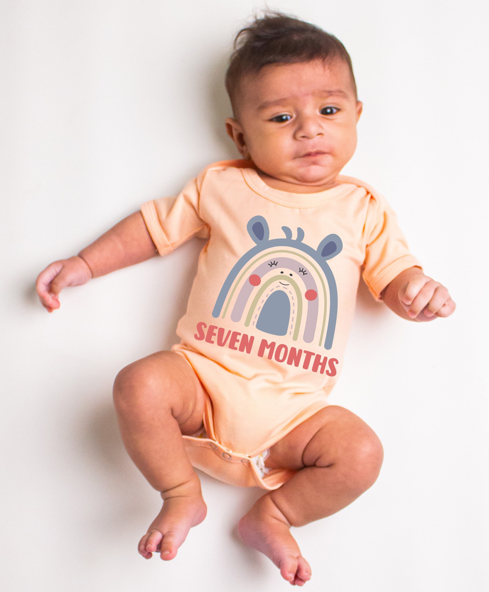 KNITROOT Half Sleeves Rainbow Theme 3 Month Printed Onesie - Peach-image-36