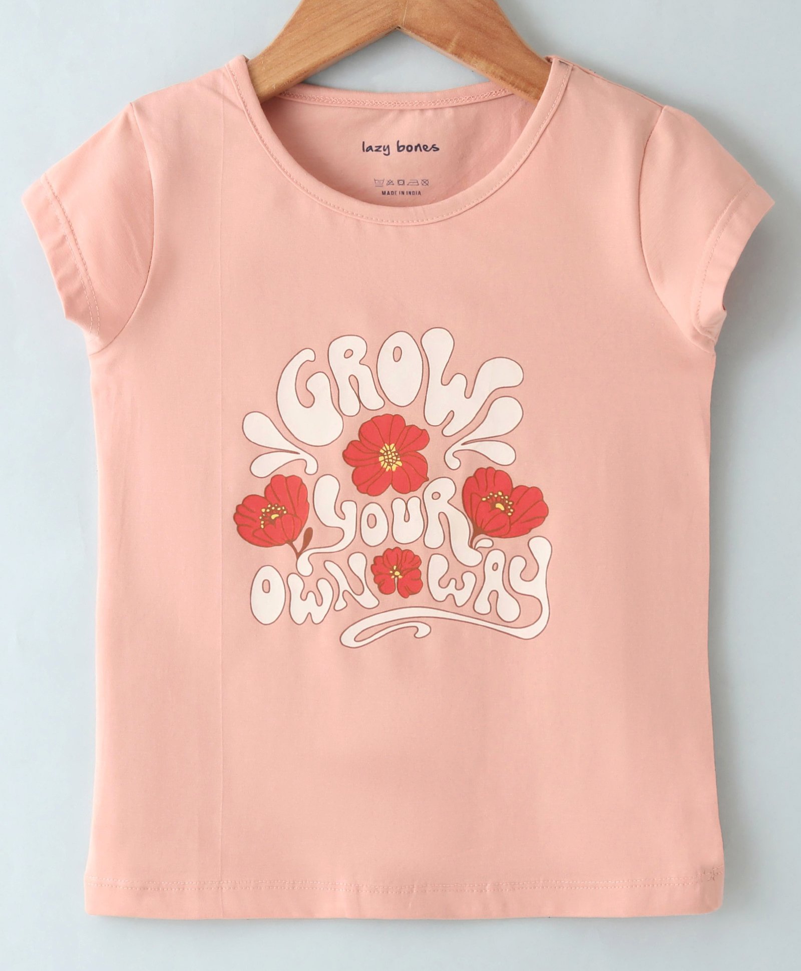 Ollypop Cotton Sinker Knit Half Sleeves Top Floral Print - Peach-picture-15