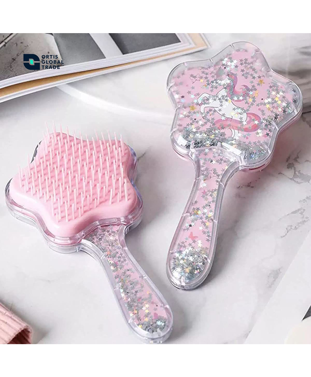 Ortis Unicorn Theme Glittery Star Hair Brush - (Colour & Design May Vary)-image-26