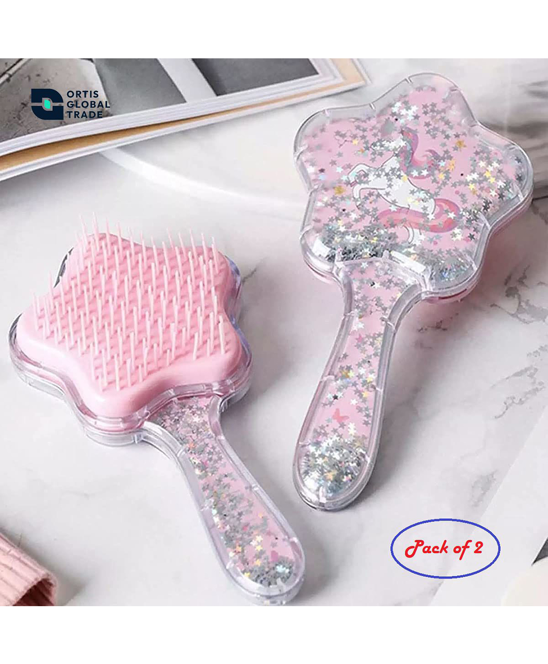 Ortis Unicorn Theme Glittery Star Hair Brush - (Colour & Design May Vary) (Pack of -2)-image-24