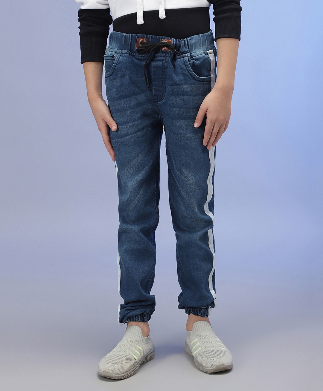 Instafab Side Tape Detailed Denim Jeans - Blue-image-10