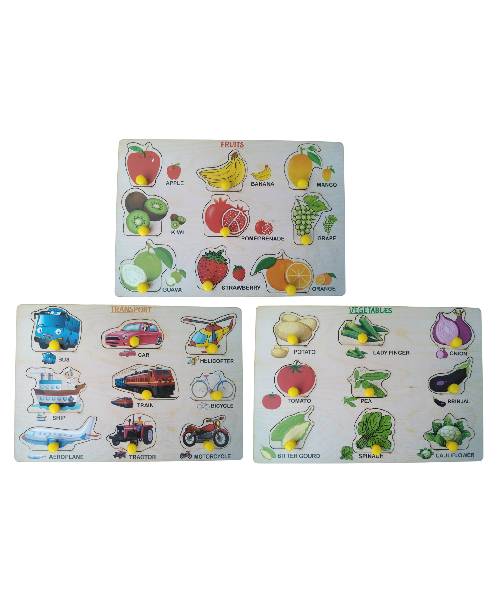 Wooden Puzzle with Knobs Educational and Learning Toy Fruit, Vegetable and Transport-image-44
