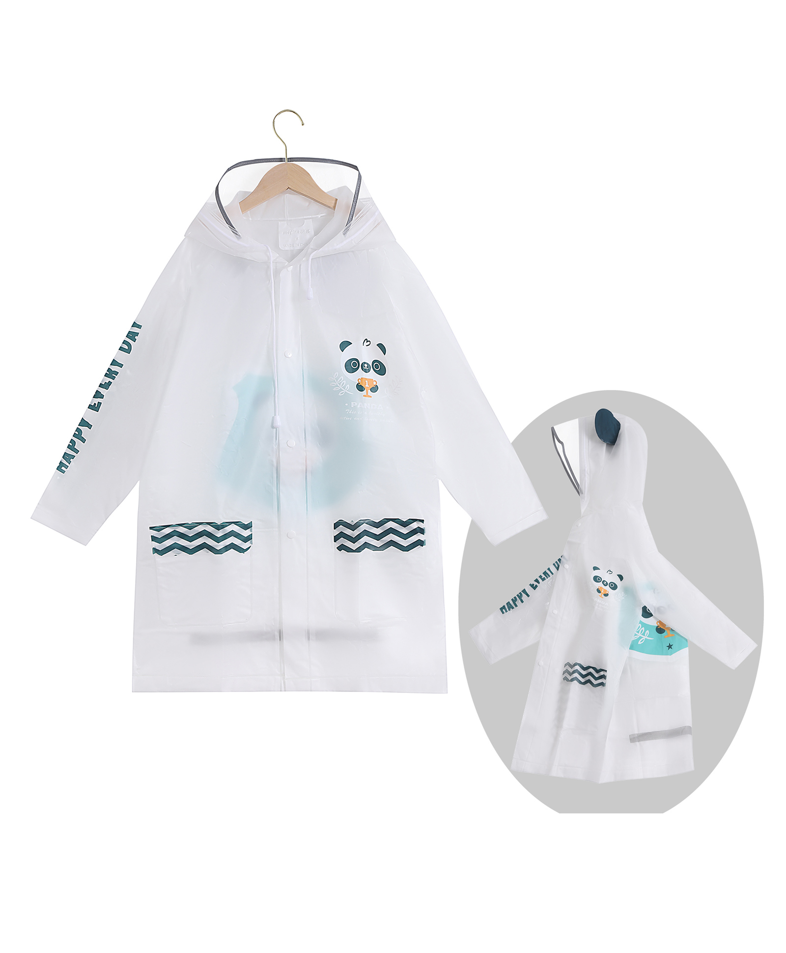 Babyhug Full Sleeves Hooded Raincoat Panda Print - White-image-20