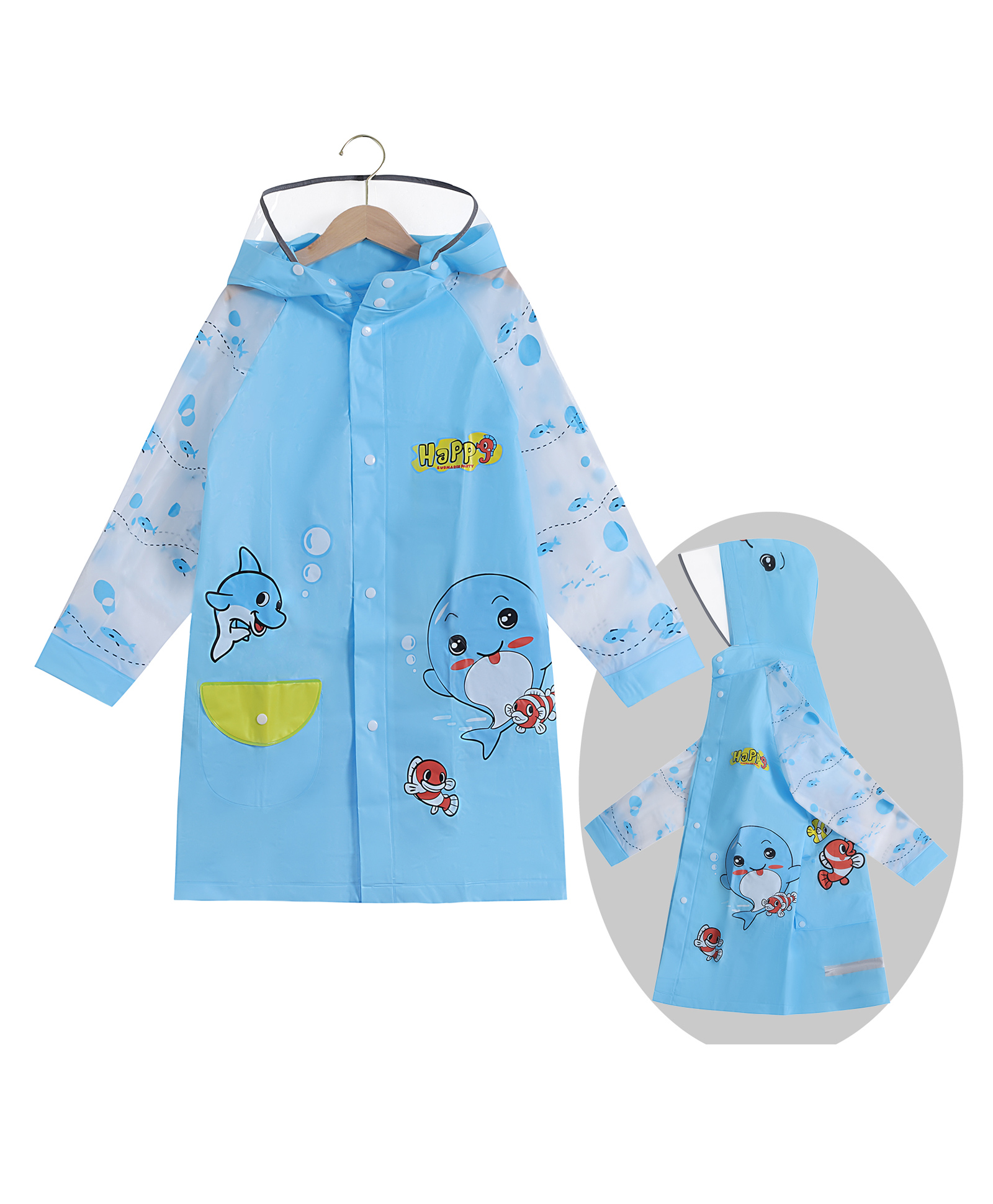 Babyhug Full Sleeves Hooded Raincoat Dolphin Print - Blue-image-22