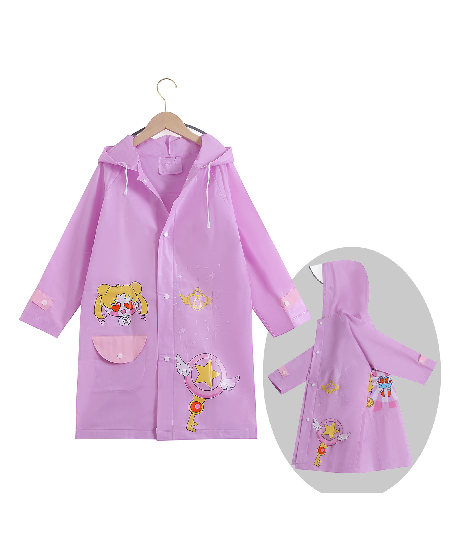 Babyhug Full Sleeves Hooded Raincoat Doll Print - Light Purple-image-23