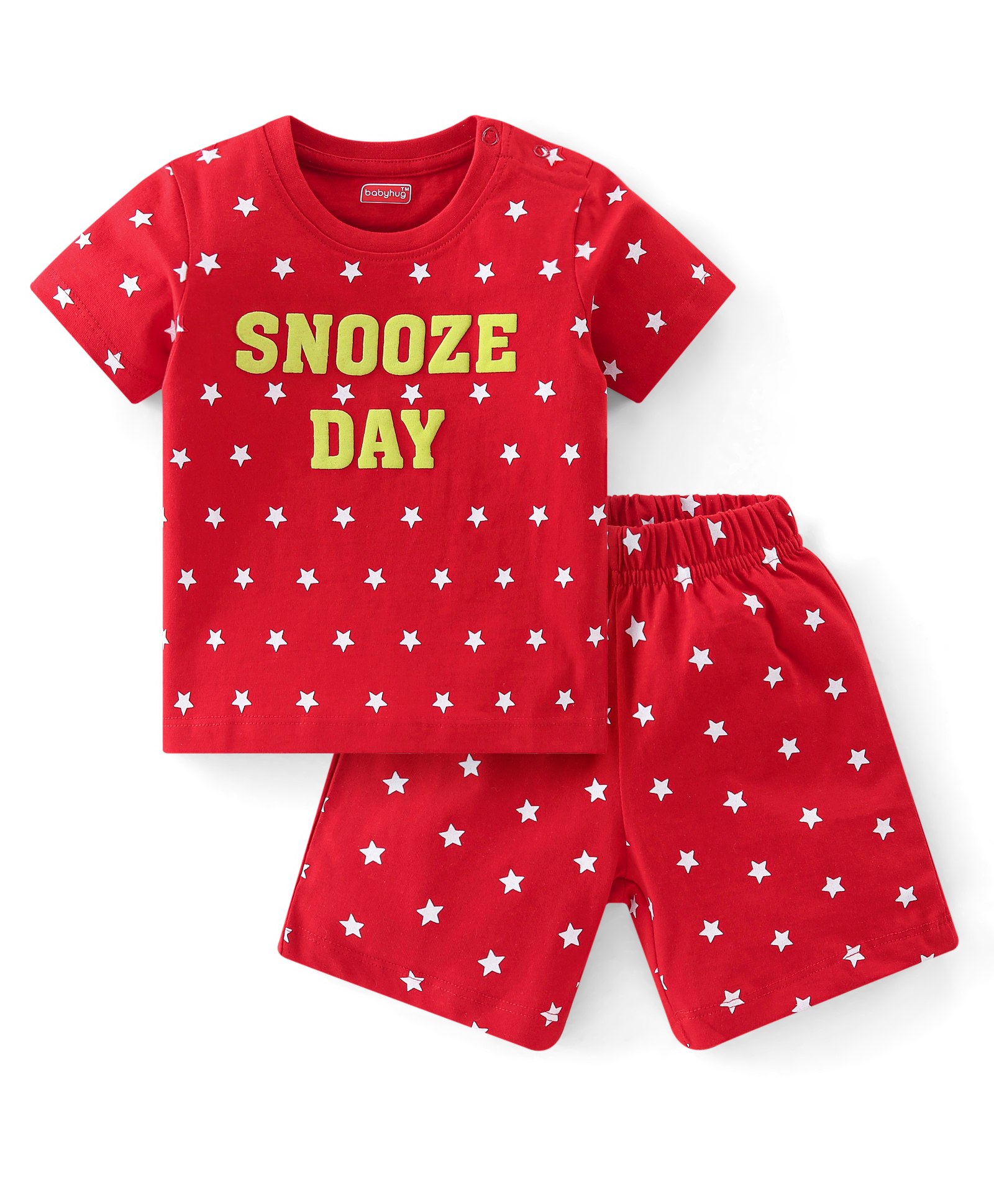 Babyhug Cotton Knit Half Sleeves Night Suit With Text Print - Red-picture-19