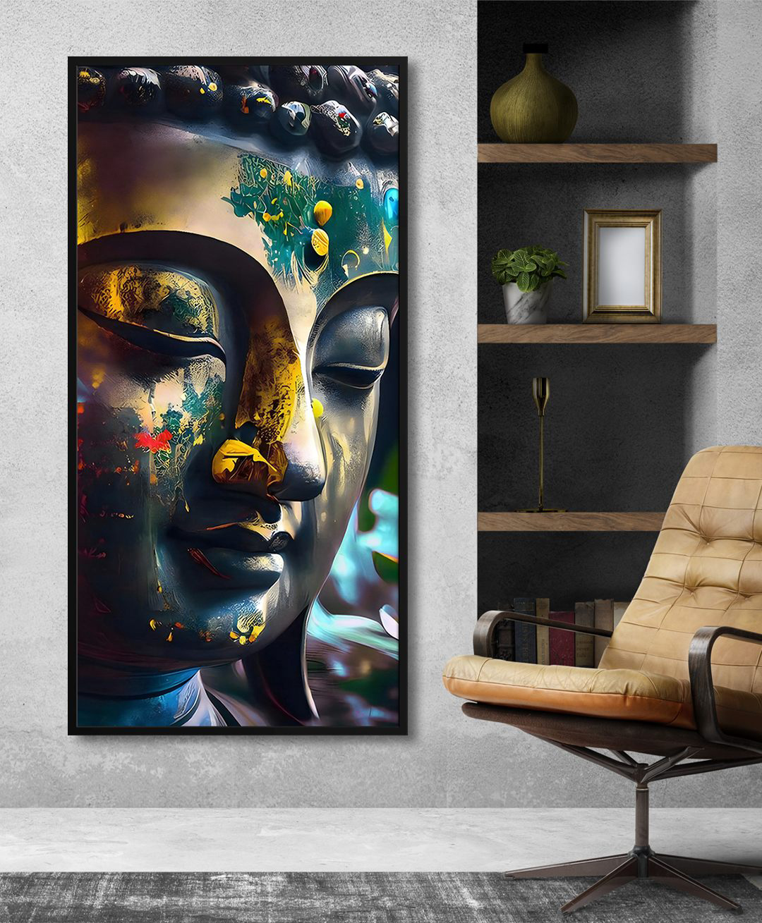 999Store Buddha Half Face Art Modern Long Big Canvas Wall Painting For Home-image-4