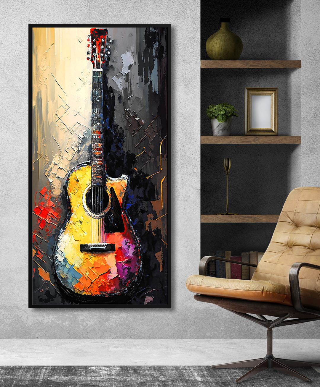 999Store Guitar With Abstract Effect Background Art Modern Canvas Long Big Painting-image-13