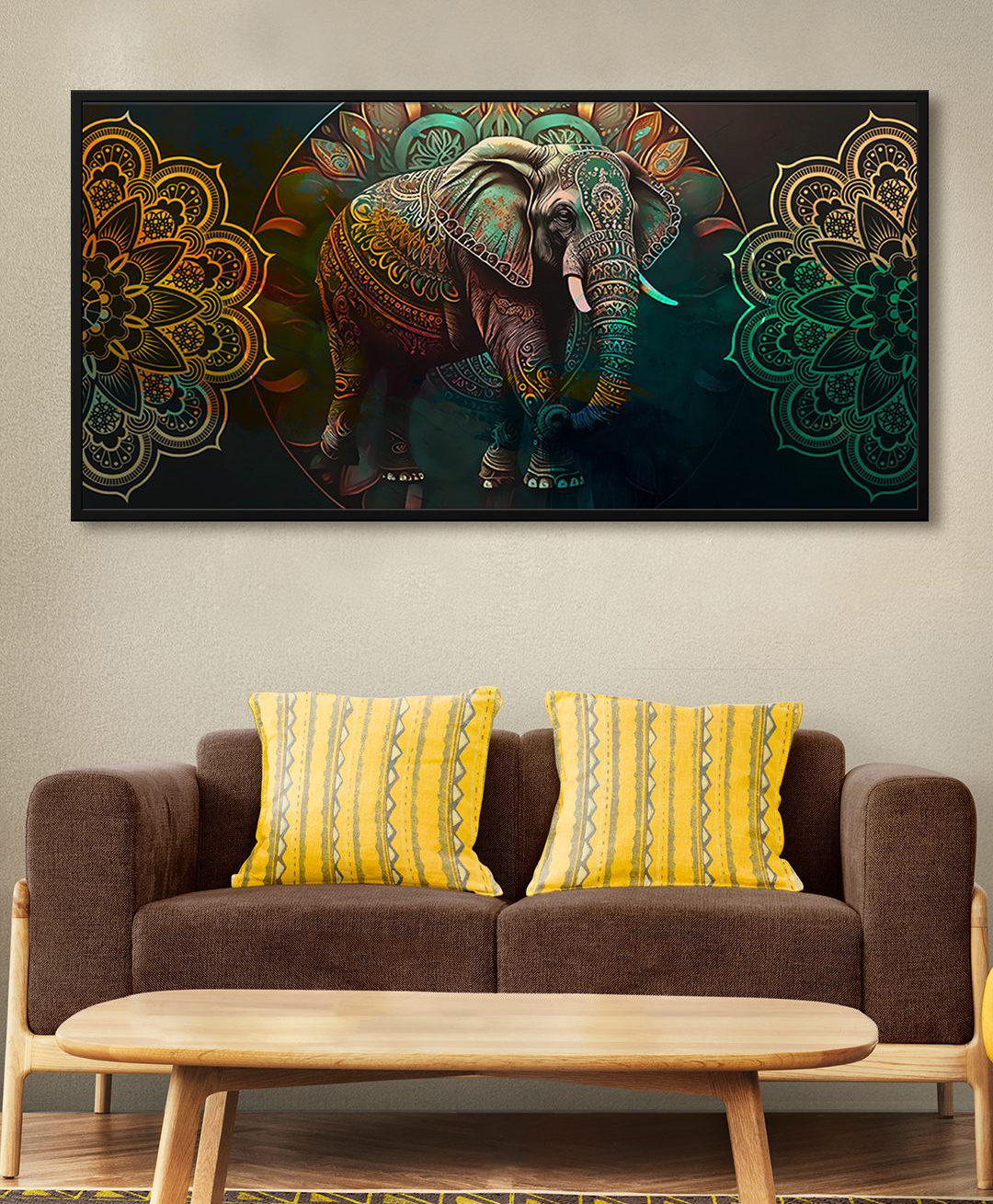 999Store Multi Color Elephant With Mandela Art Long Big Canvas Wall Painting-image-34