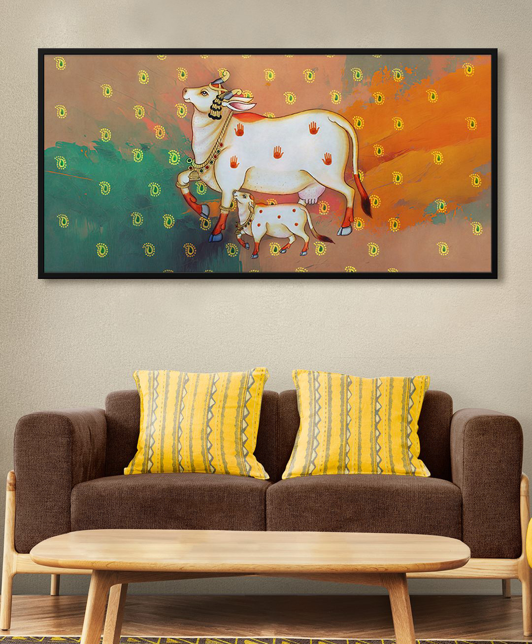 999Store Cow With Baby Cow With Multi Color Abstract Effect Background Modern-image-13