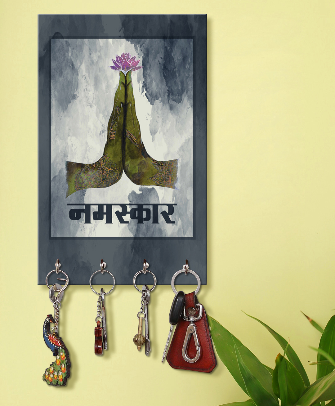 999Store Stylish Wood Wall Mount Decorative Key Holder - Hand Namaskar-image-35