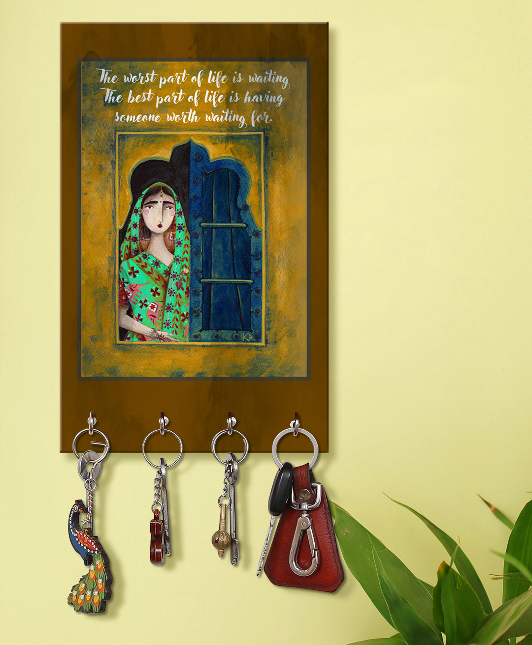 999Store wall mount holder wall mount hanger organizer  The Worst Part Of Life is Waiting  key stand for wall  (MDF_7.5X12 Inch)-image-1