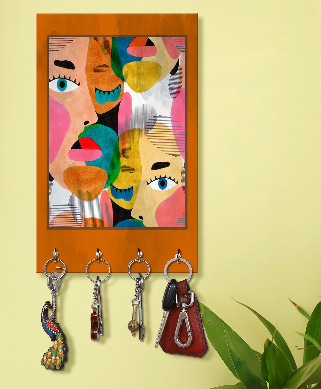 999Store Stylish Wood Wall Mount Decorative Key Holder - Abstract Face-image-28