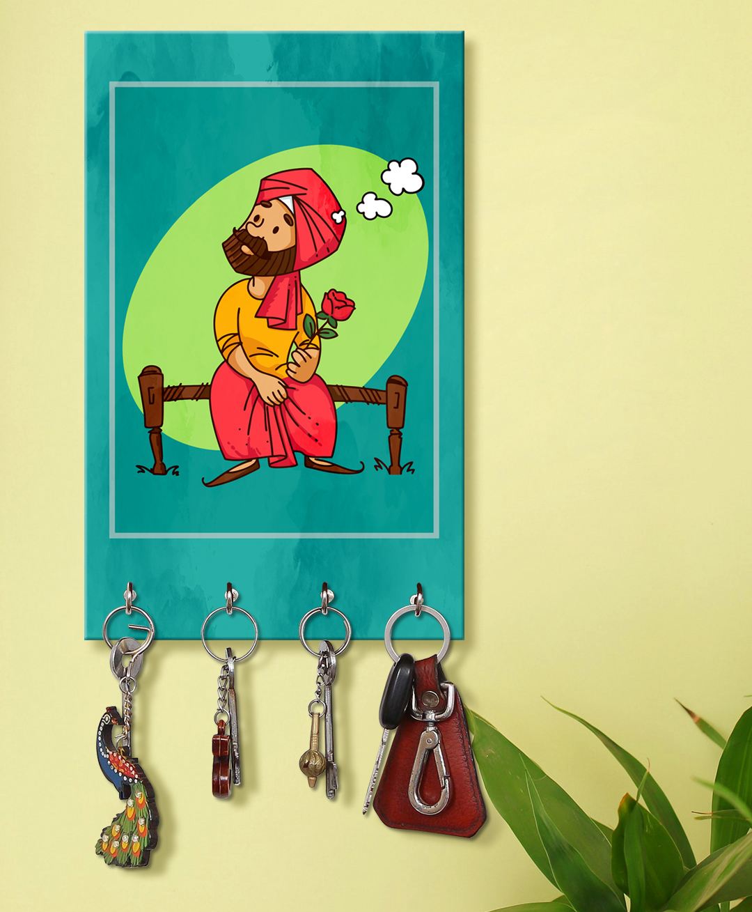 999Store Stylish Wood Wall Mount Decorative Key Holder - Red Rose Take To Sardar Ji-image-31