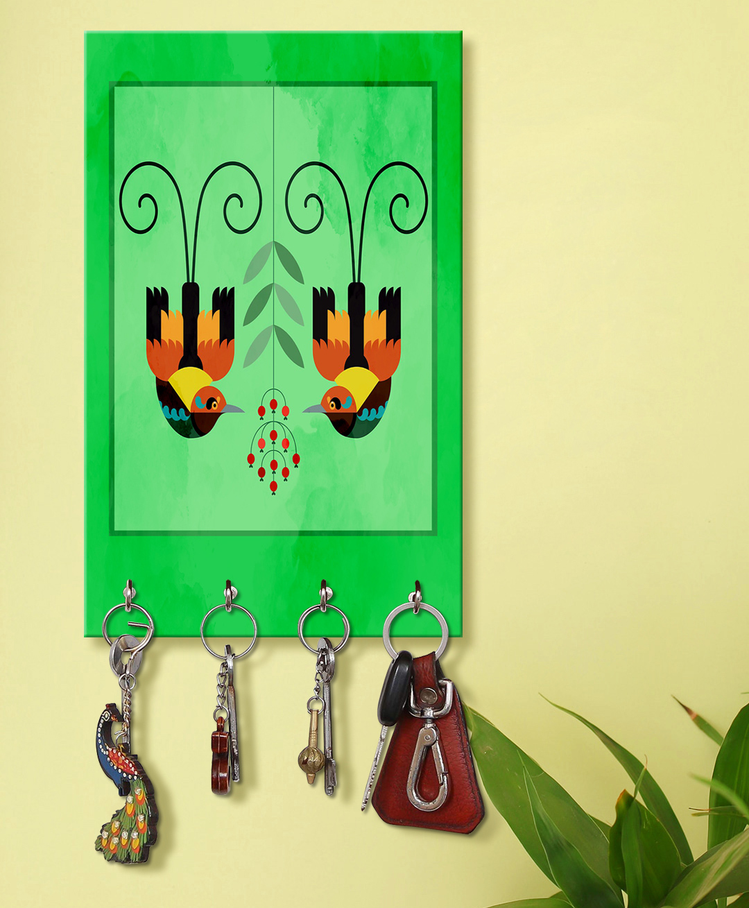 999Store Stylish Wood Wall Mount Decorative Key Holder - Mapping Birds-image-36
