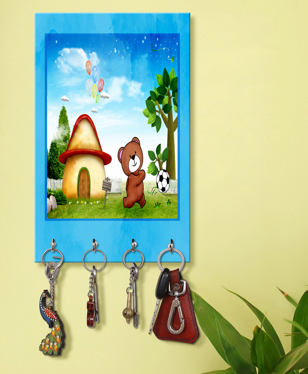 999Store Stylish Wood Wall Mount Decorative Key Holder - Bear To Play Football-image-14