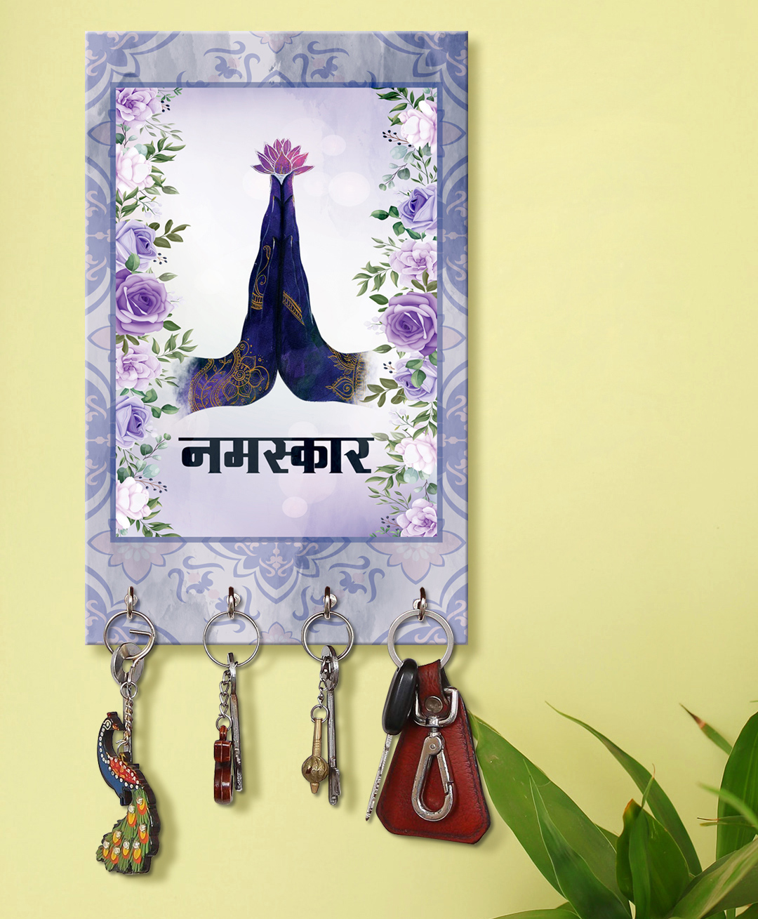 999Store Stylish Wood Wall Mount Decorative Key Holder - Decorative Hand Namaskar-image-34