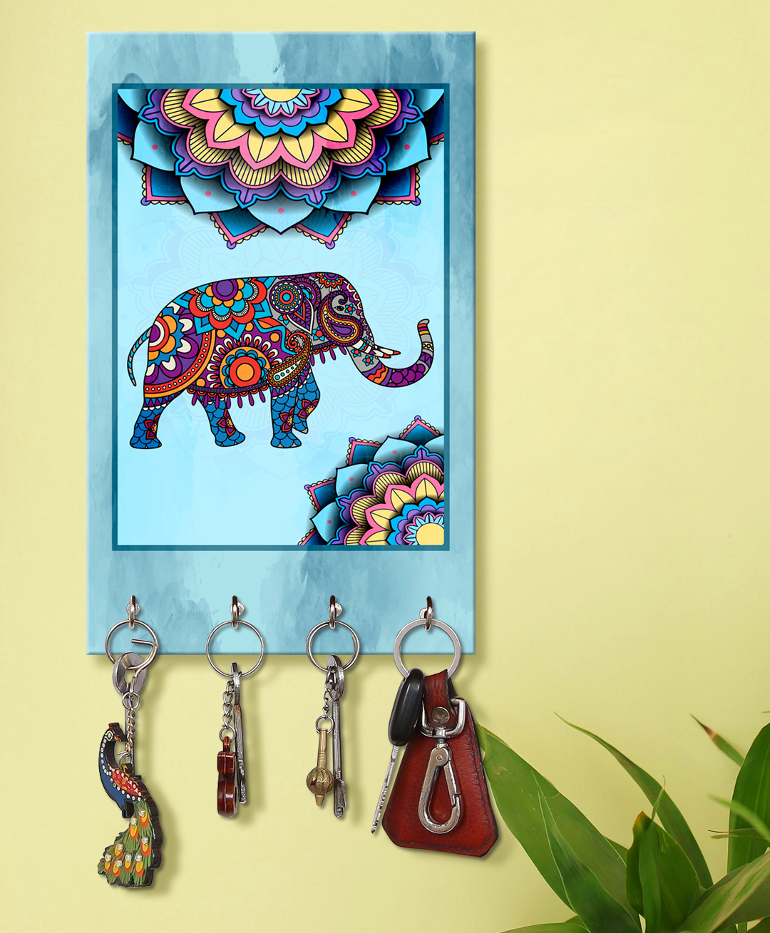 999Store Stylish Wood Wall Mount Decorative Key Holder - Mandela Elephant-picture-12