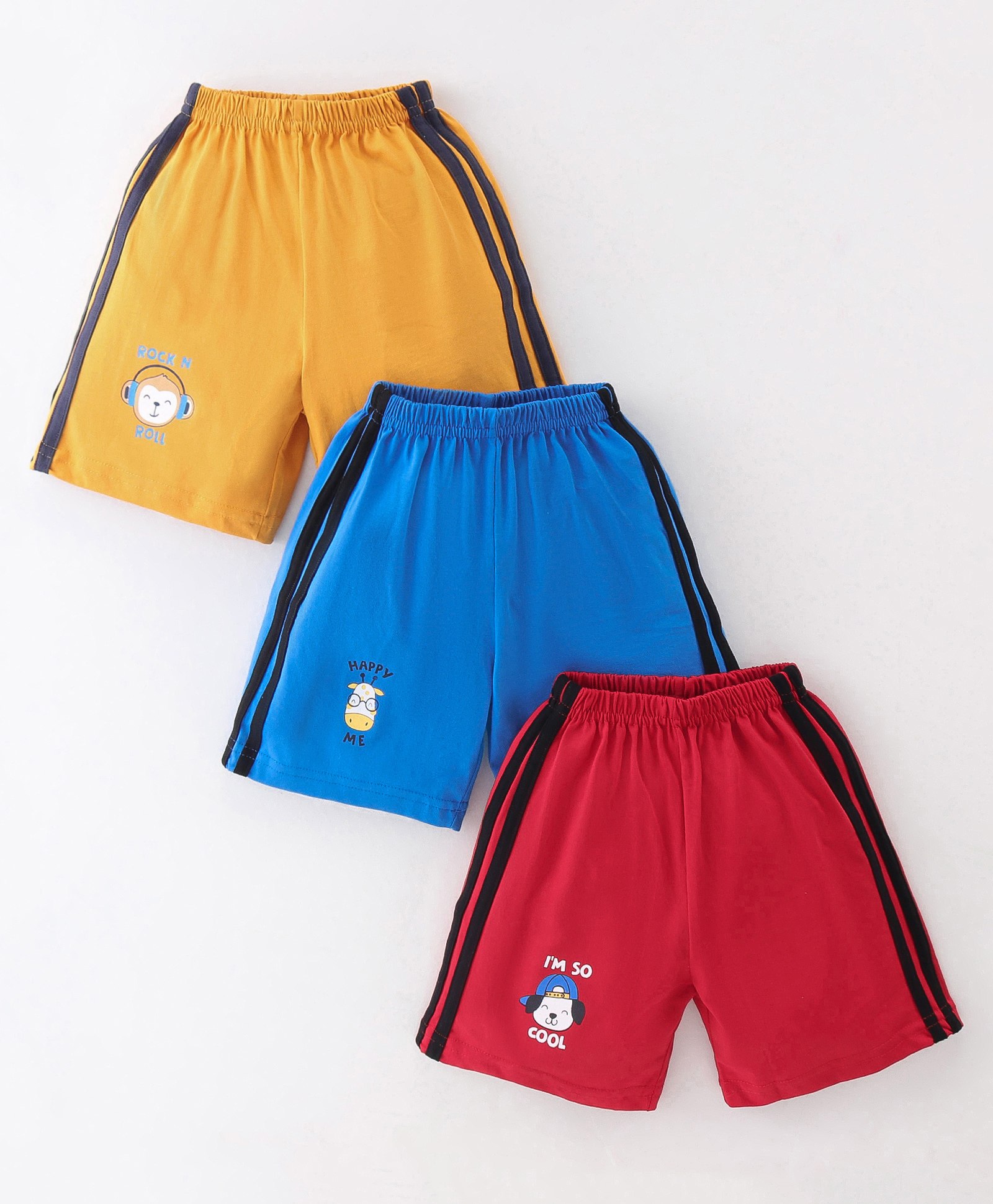 Simply Sinker Knee Length Shorts With Animals Pack Of 3 - Red Gold & Navy Blue-image-26