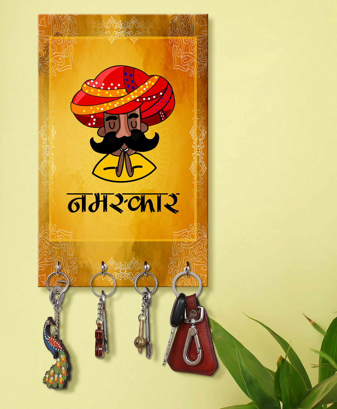 999Store Stylish Wood Wall Mount Decorative Key Holder - Rajasthani Tau ji Namaskar-picture-26
