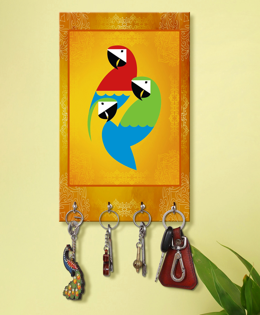 999Store Stylish Wood Wall Mount Decorative Key Holder - Three Parrot-image-11