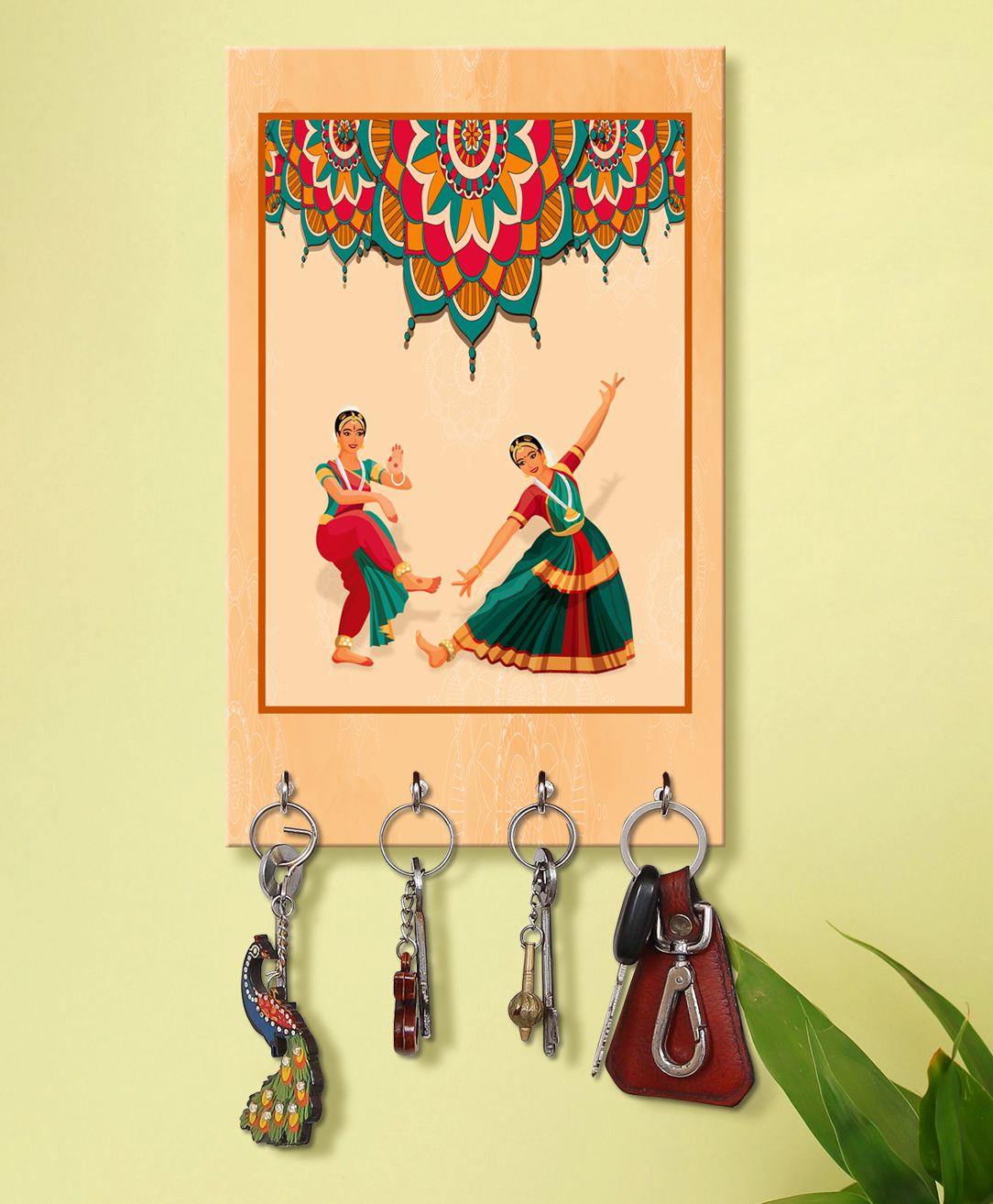 999Store Stylish Wood Wall Mount Decorative Key Holder - Indian Dancing Lady-image-17