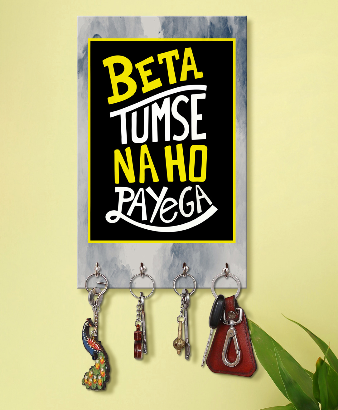 999Store Stylish Wood Wall Mount Decorative Key Holder - Beta Tumse Na Ho Payega-image-2