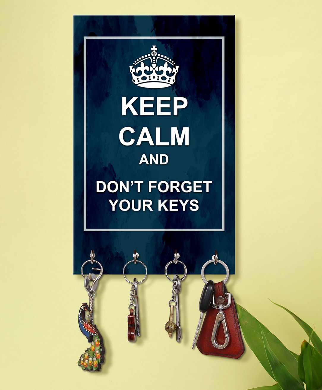 999Store Stylish Wood Wall Mount Decorative Key Holder - Keep Clam And Don't Forget Your Keys-image-4