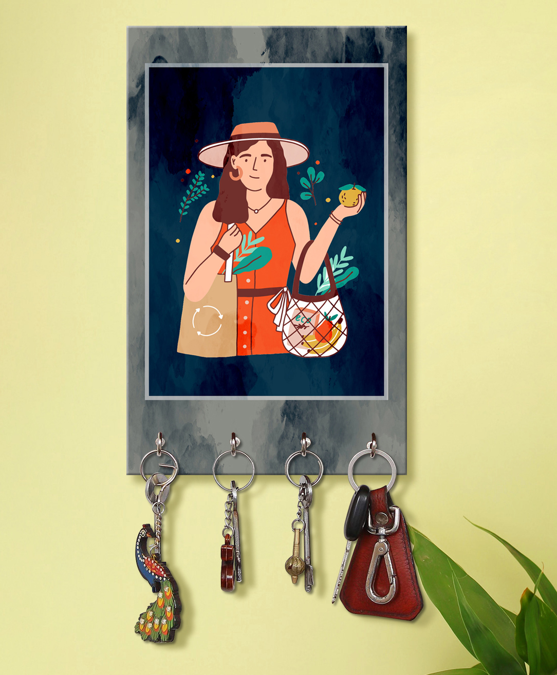 999Store Stylish Wood Wall Mount Decorative Key Holder - Lady Ready To Picnic-picture-38