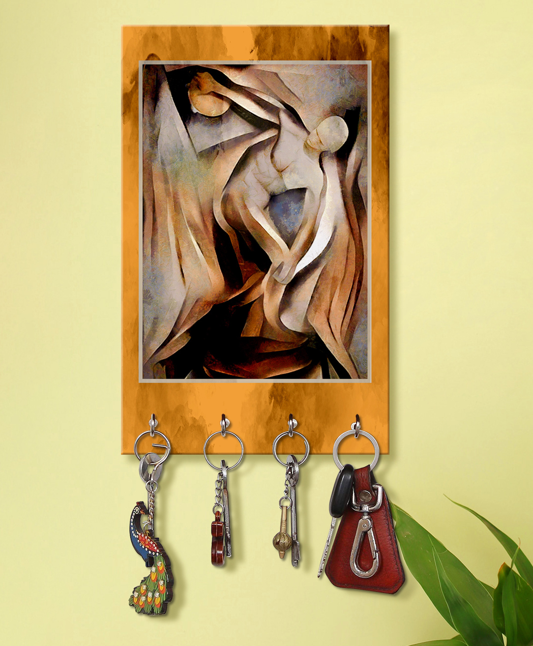 999Store Stylish Wood Wall Mount Decorative Key Holder - Abstract Men Printed-image-13
