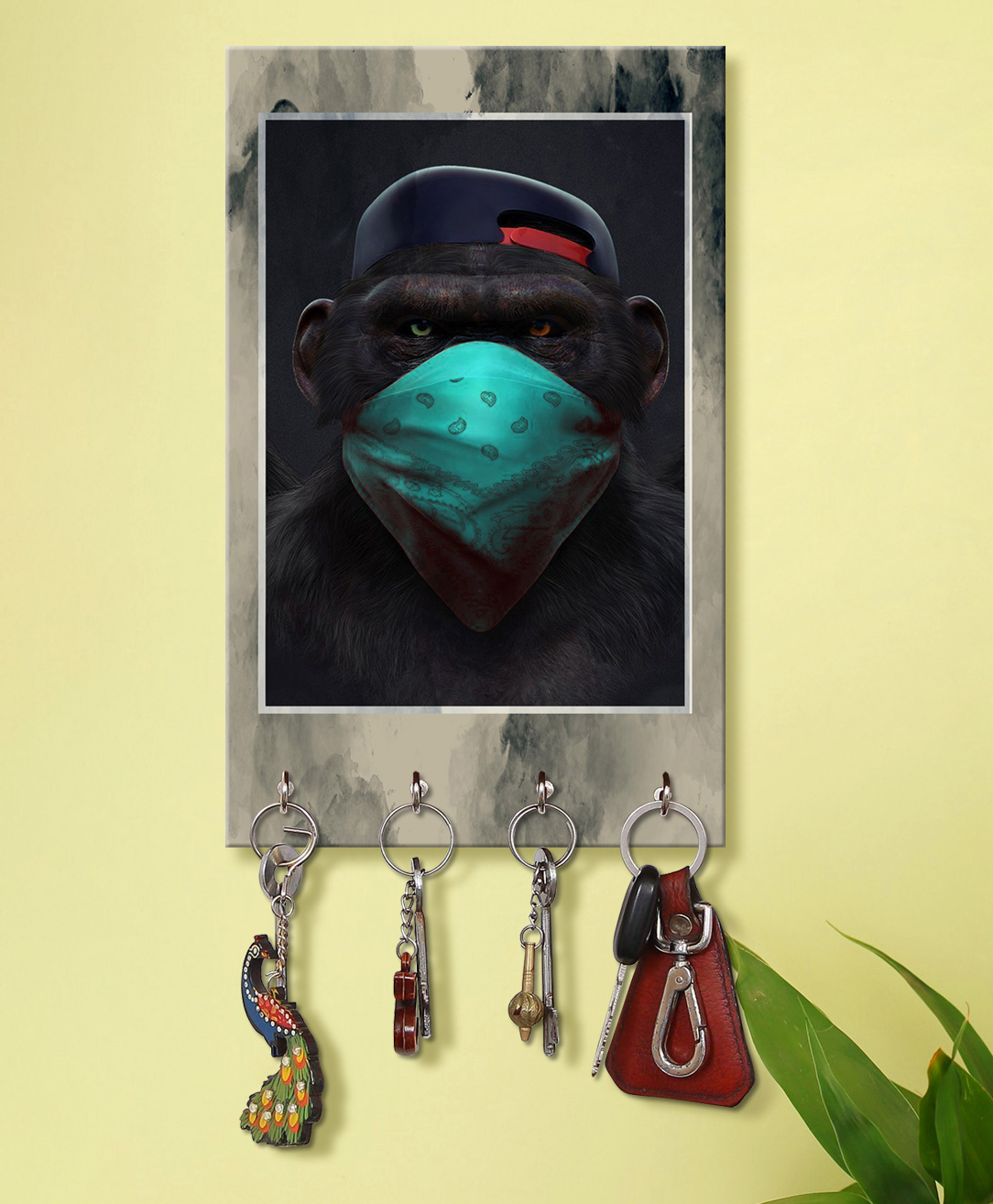 999Store Stylish Wood Wall Mount Decorative Key Holder - Black Gorilla Mask-image-47
