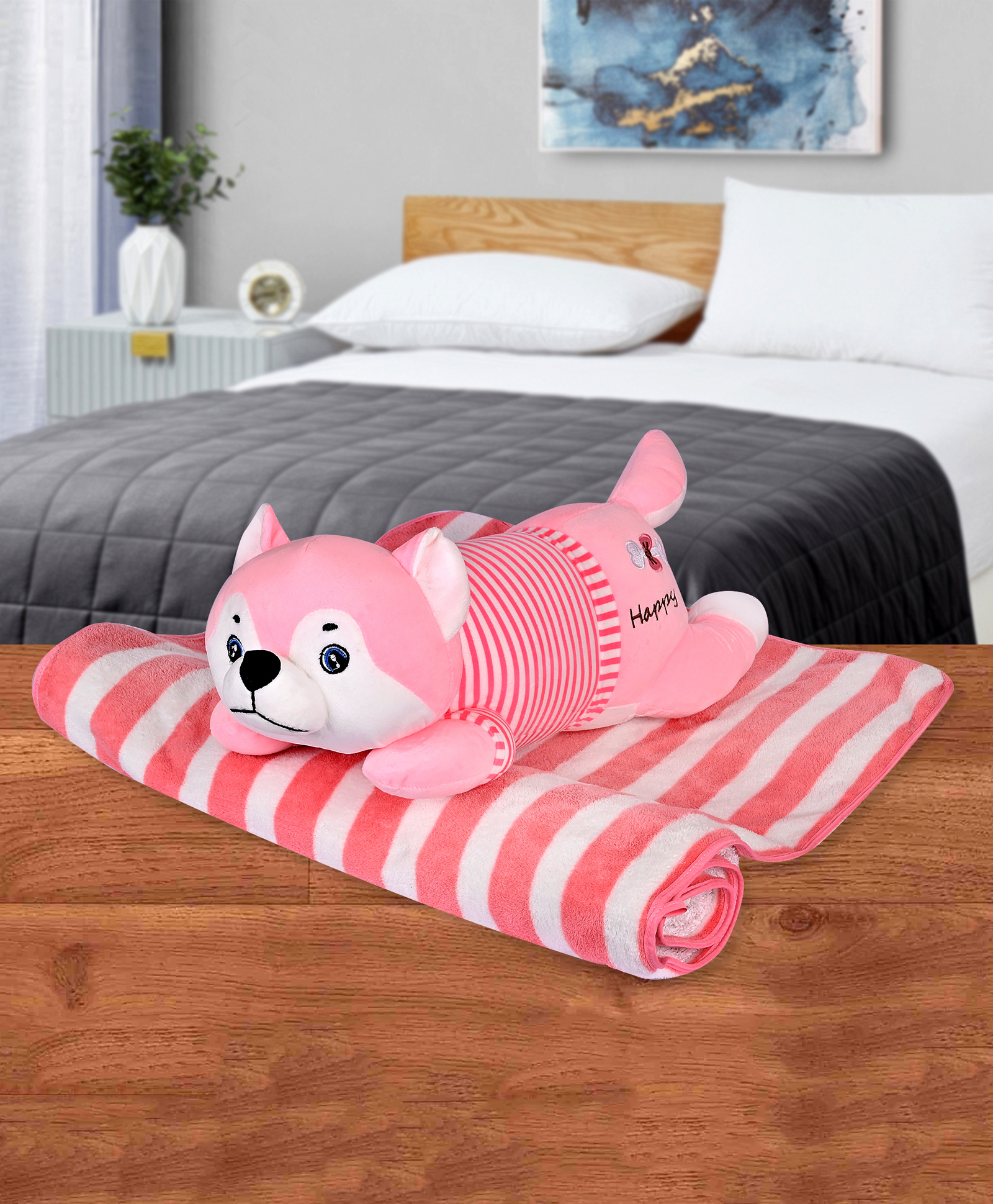 Besties Cute Lying Husky Dog Soft Toy Pink - Length 40 cm-picture-10