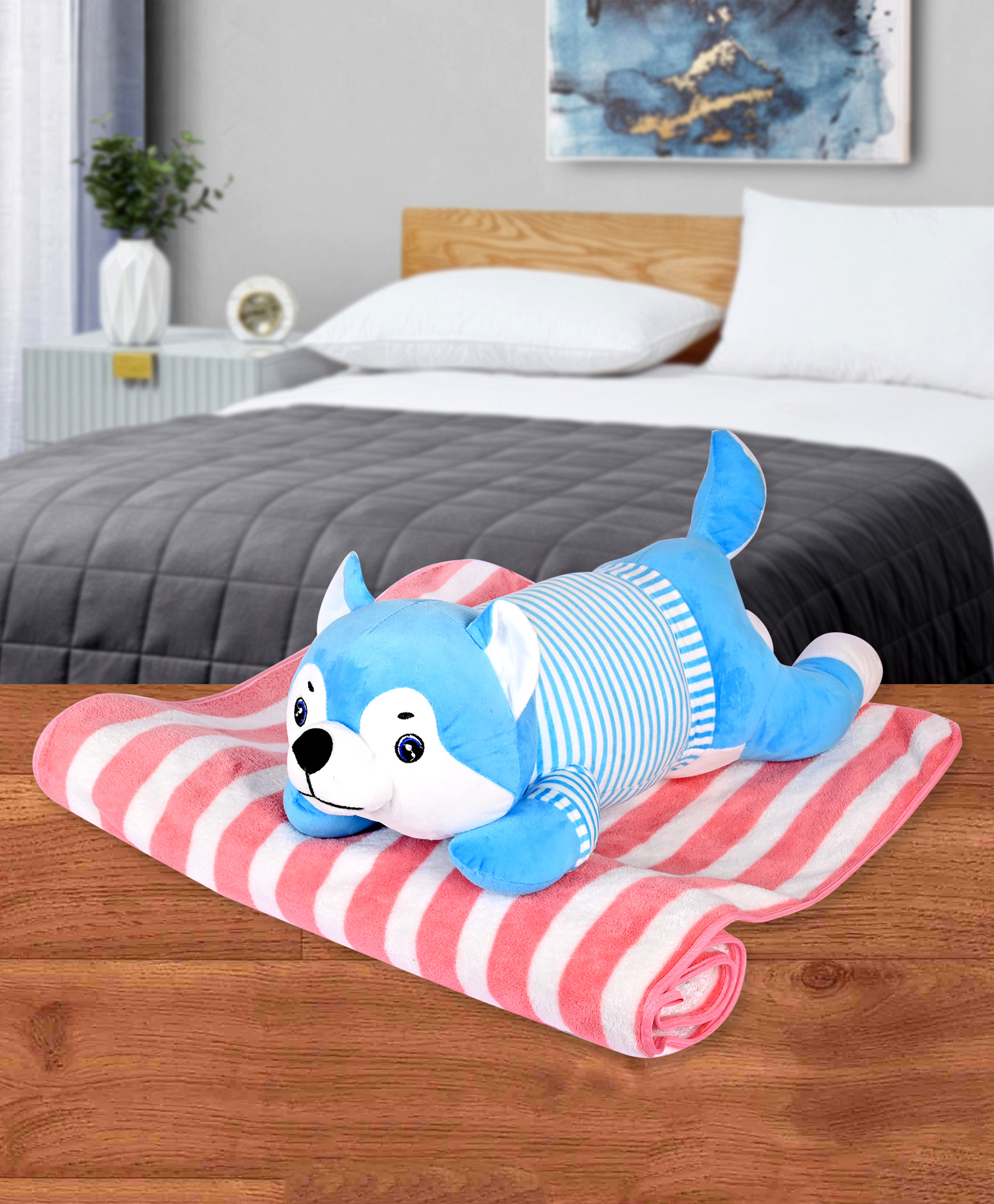 Besties Cute Lying Husky Dog Soft Toy Blue - Length 40 cm-image-35
