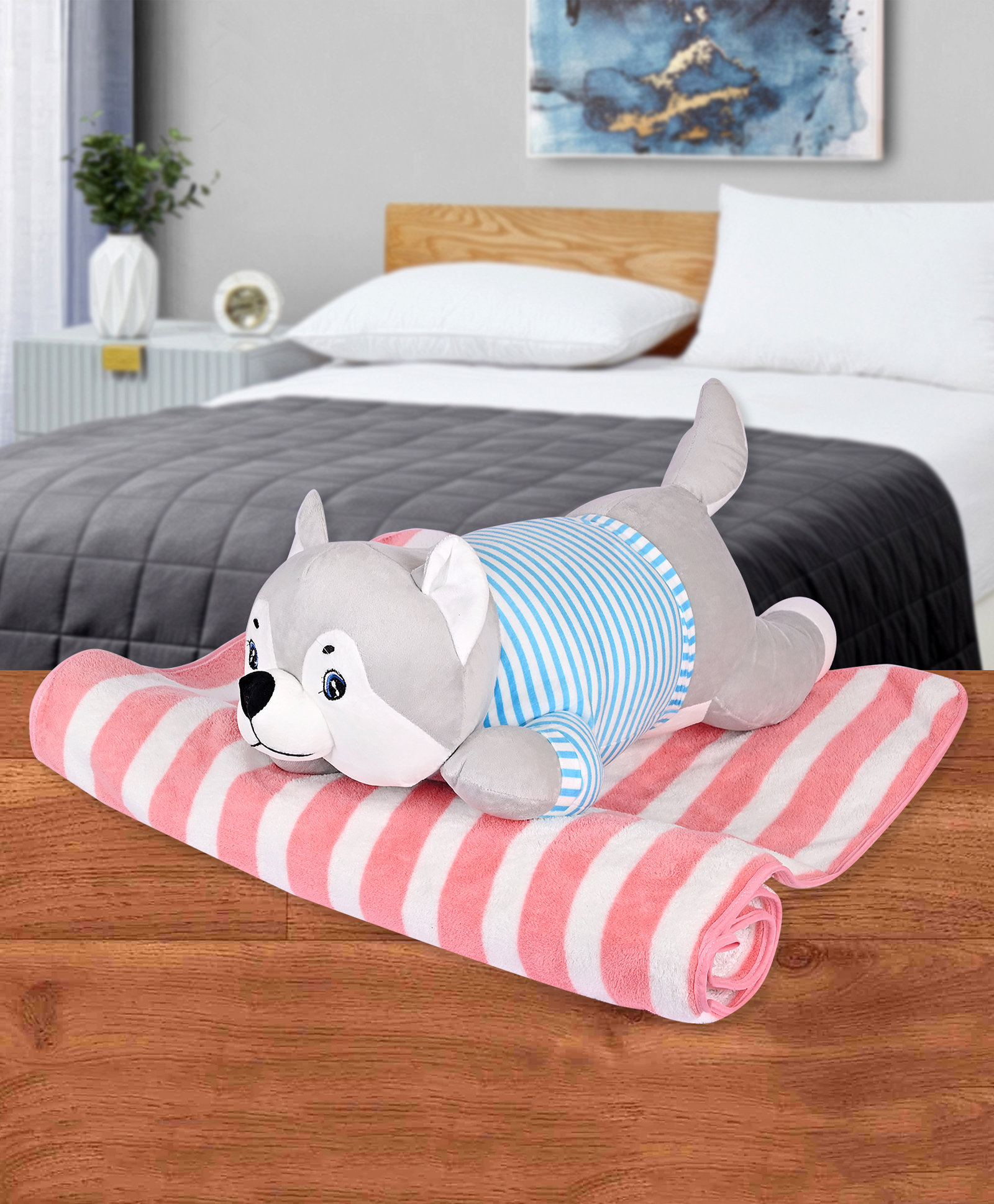 Besties Cute Lying Husky Dog Soft Toy Grey - Length 40 cm-picture-13