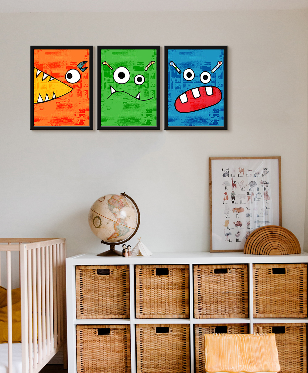 999Store Modern Art Kids Painting For Wall Decor - Alligator Teeth Monster Different Face-image-43