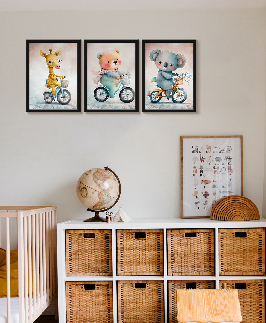 999Store Modern Art Kids Painting For Wall Decor - Animals On Cycle Giraffe Little Bear-image-23