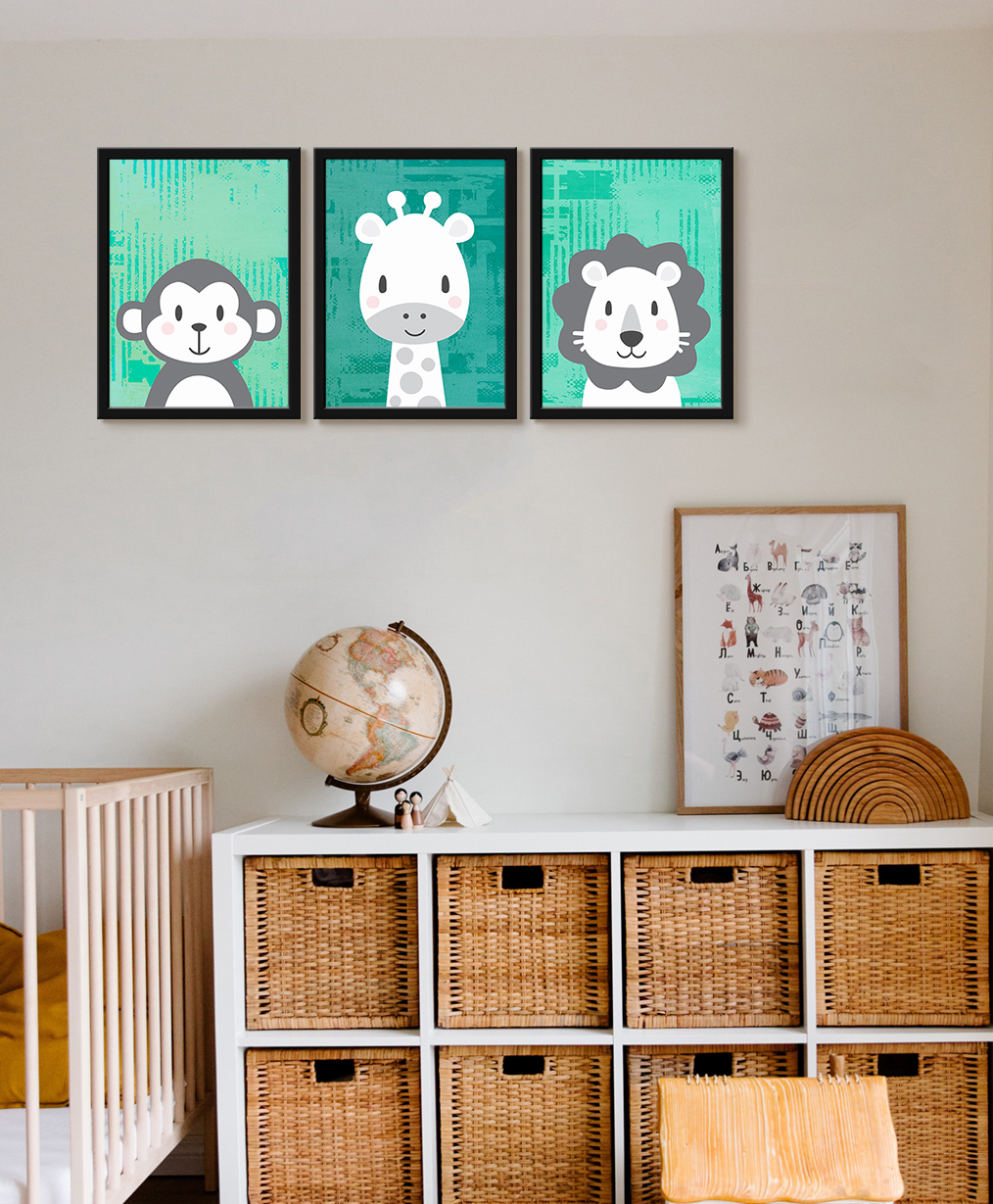 999Store Modern Art Kids Painting For Wall Decor - Cartoon Animal Monkey Giraffe With Lion Face-image-30