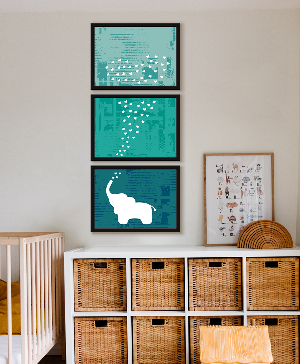 999Store Modern Art Kids Painting For Wall Decor - Elephant With Flying White Heart-image-31