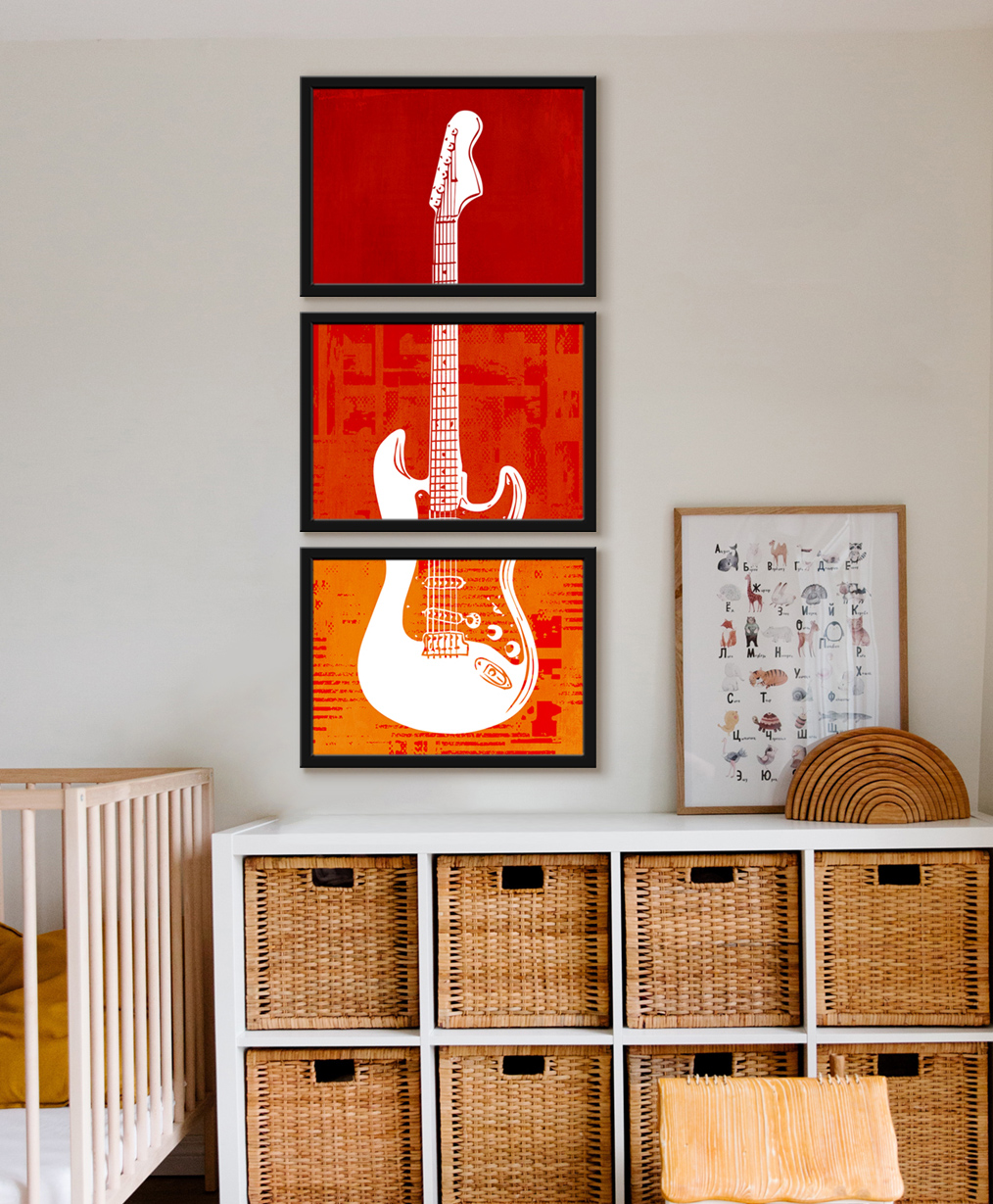 999Store Modern Art Kids Painting For Wall Decor - White Guitar With Abstract Background-image-36