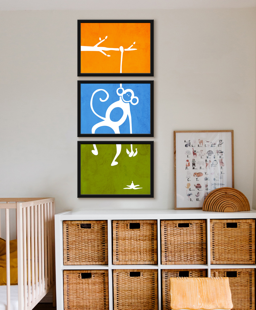999Store Modern Art Kids Painting For Wall Decor - Tree Tehani Flying Monkey With Banana-image-39