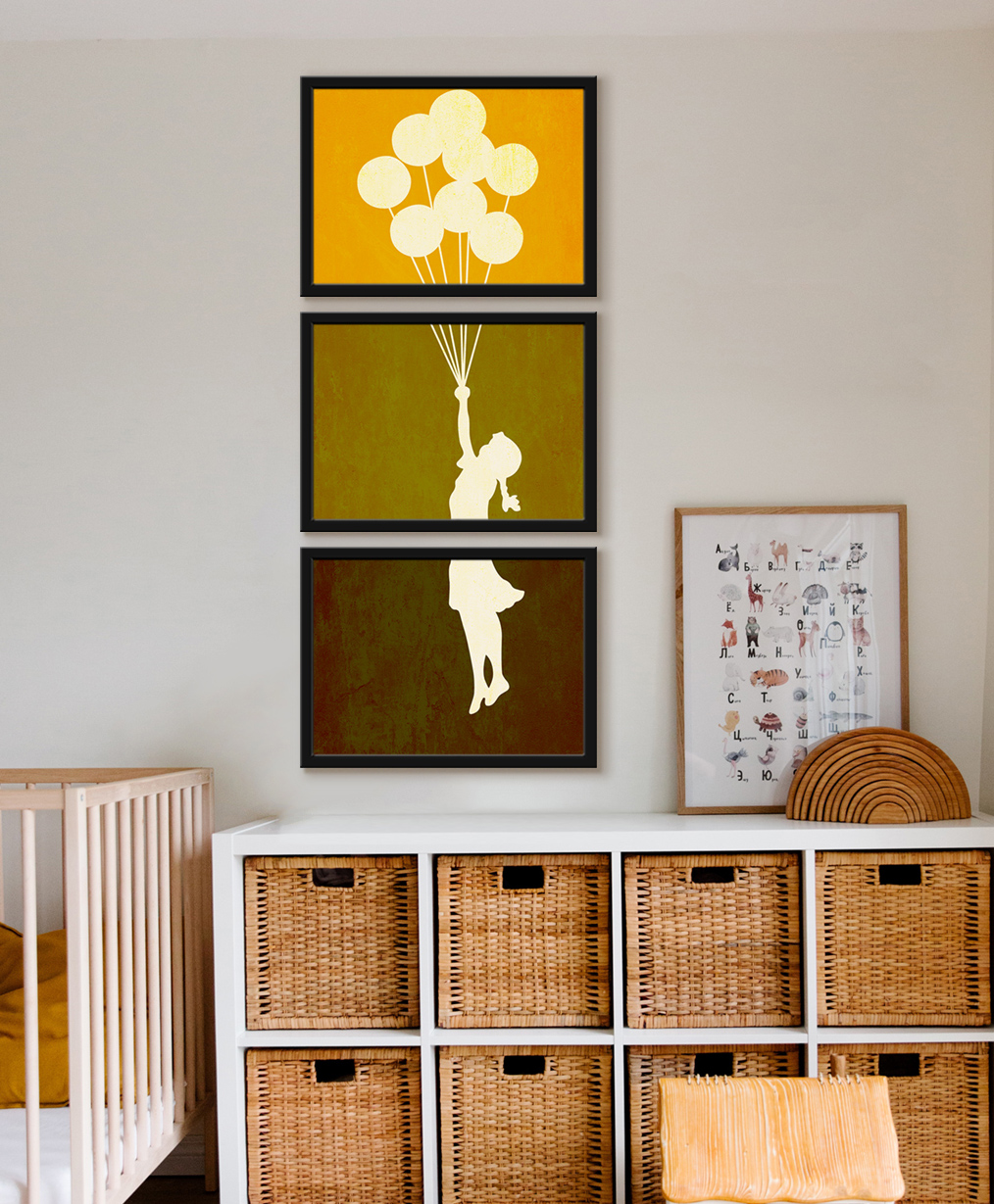 999Store Modern Art Kids Painting For Wall Decor - Girl Flying Balloon-image-41