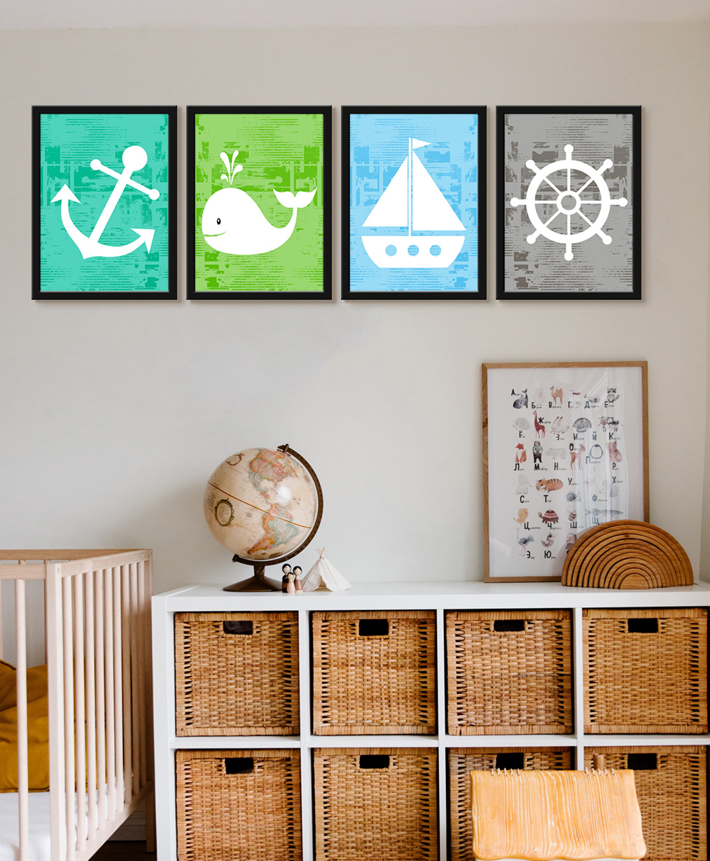 999Store Modern Art Kids Painting For Wall Decor - Anchor Whale Sailboat And Ship Wheel-image-20