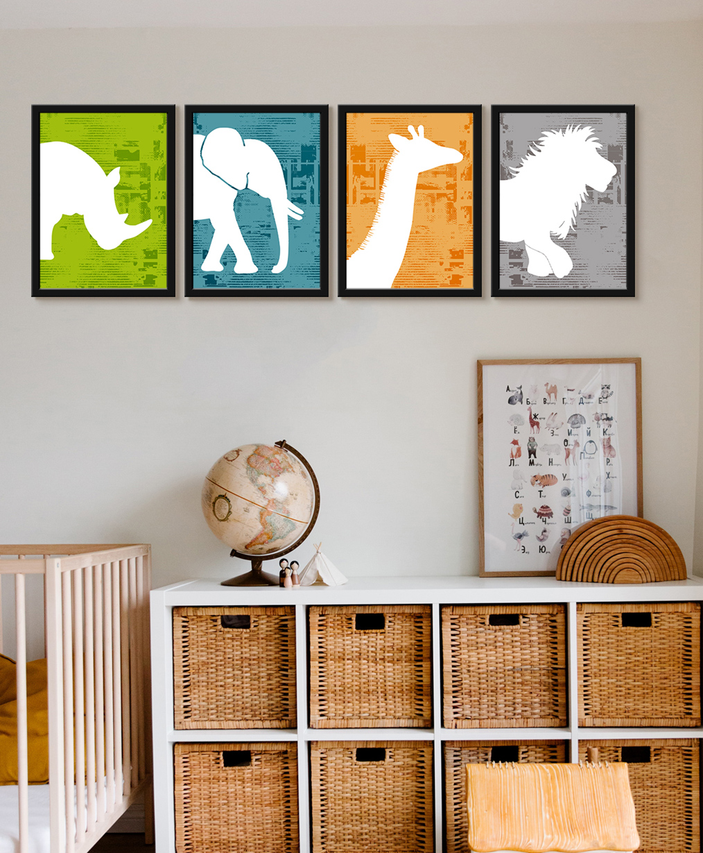 999Store Modern Art Kids Painting For Wall Decor - White Cartoon Animal Half Face-image-21