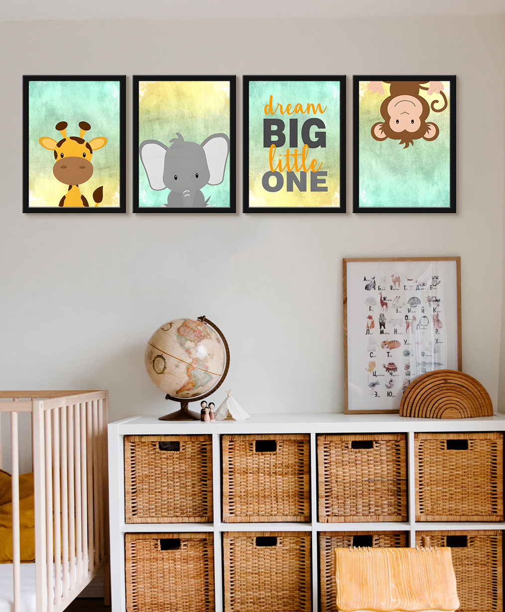 999Store Modern Art Kids Painting For Wall Decor - Dream Big Little One Quotes With Animals-image-22