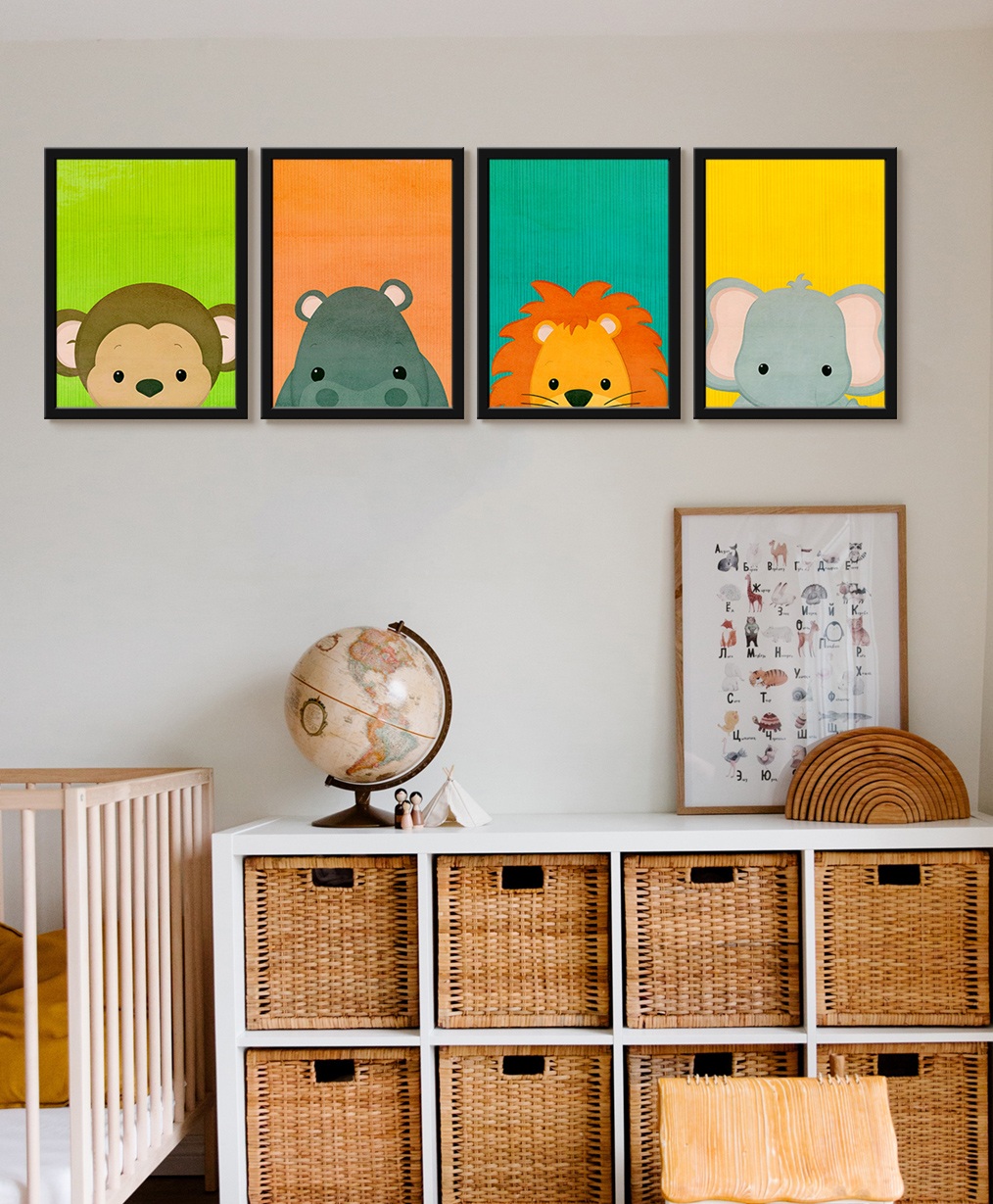 999Store Modern Art Kids Painting For Wall Decor - Animals Face Art Monkey Elephant Lion-image-24