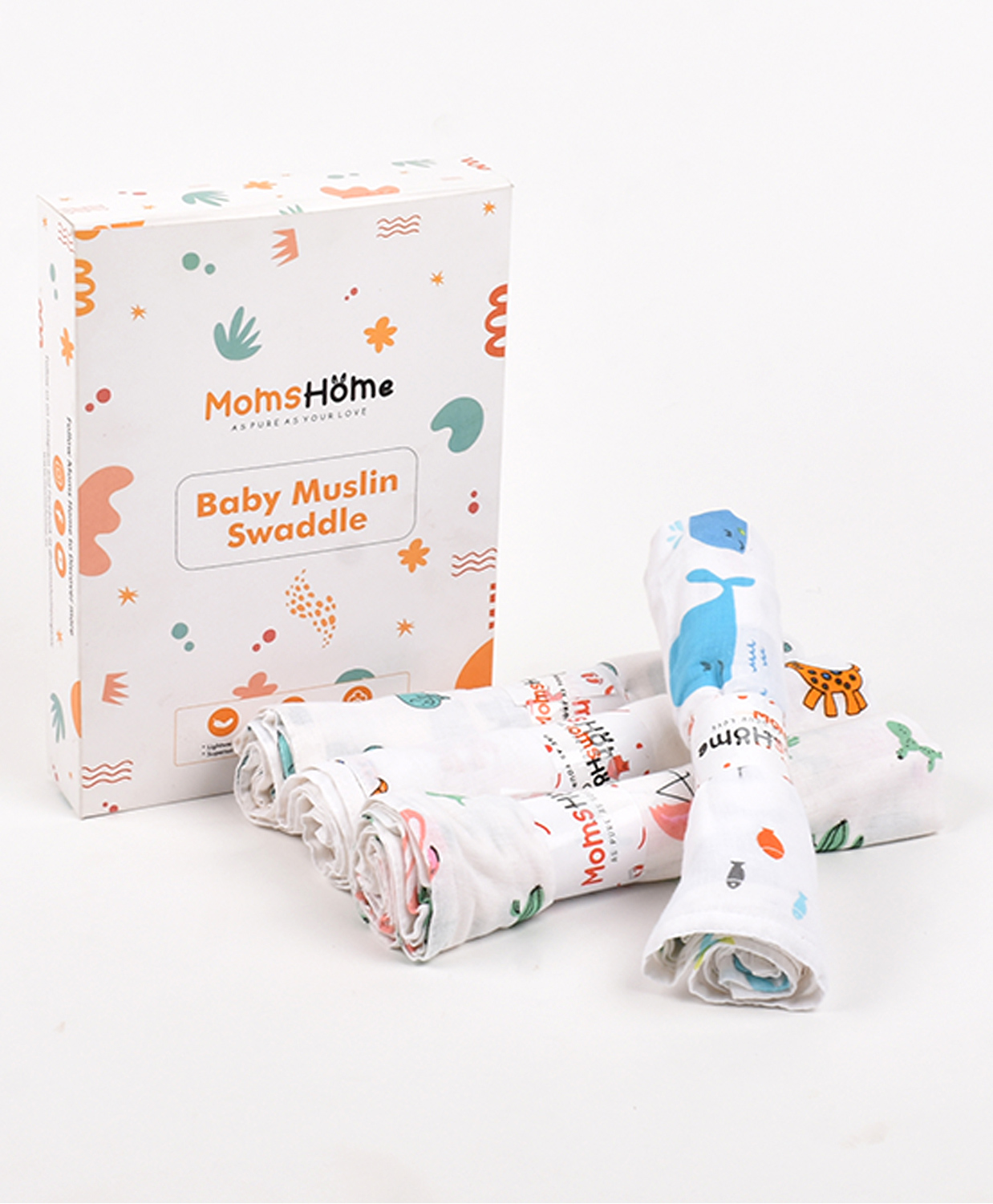 Moms Home Organic Cotton  Baby Muslin Swaddle  - Pack of 4 - Multicolor-image-34