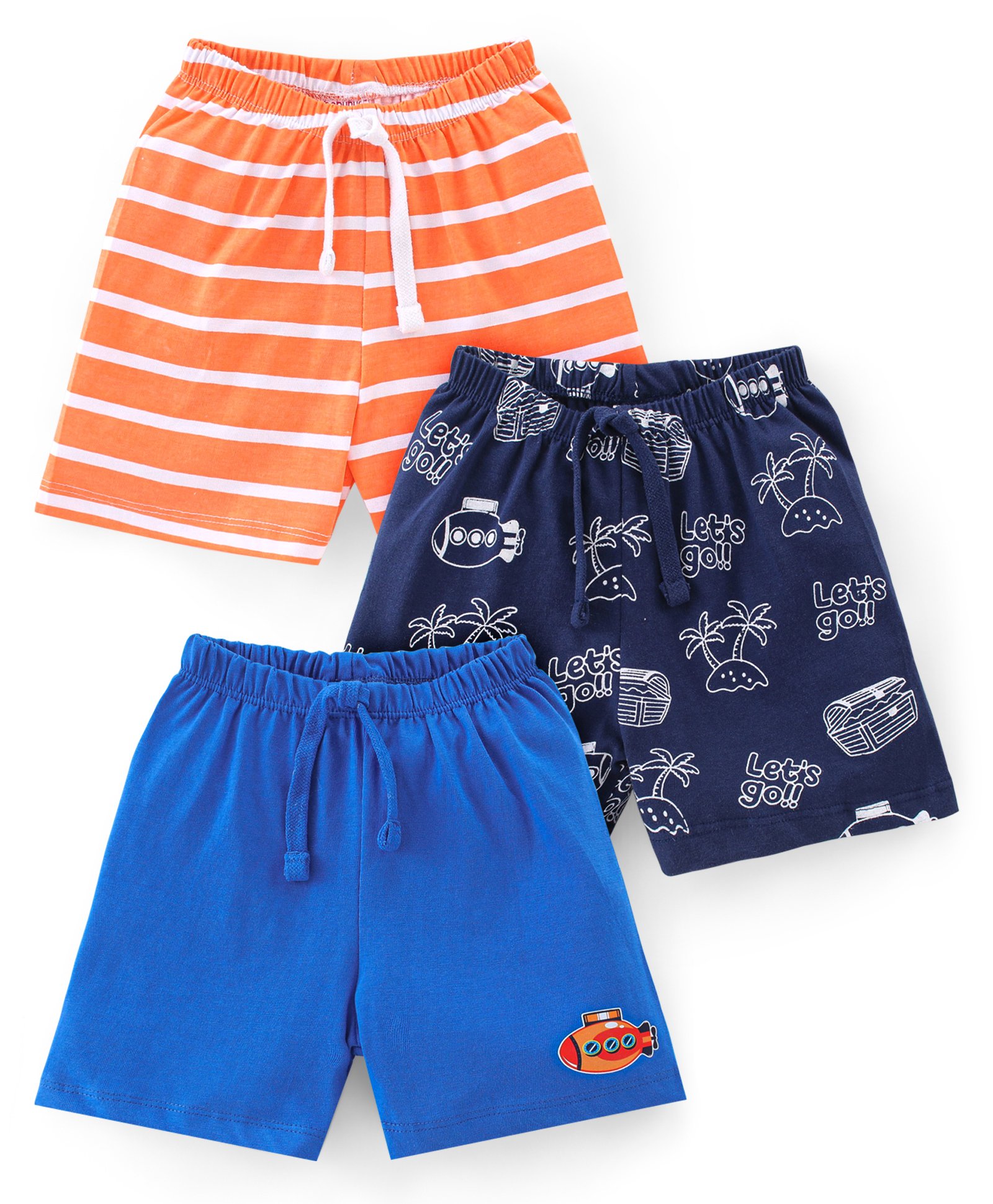 Babyhug Single Jersey Cotton Shorts Submarine Print Pack of 3 - Multicolour-image-20