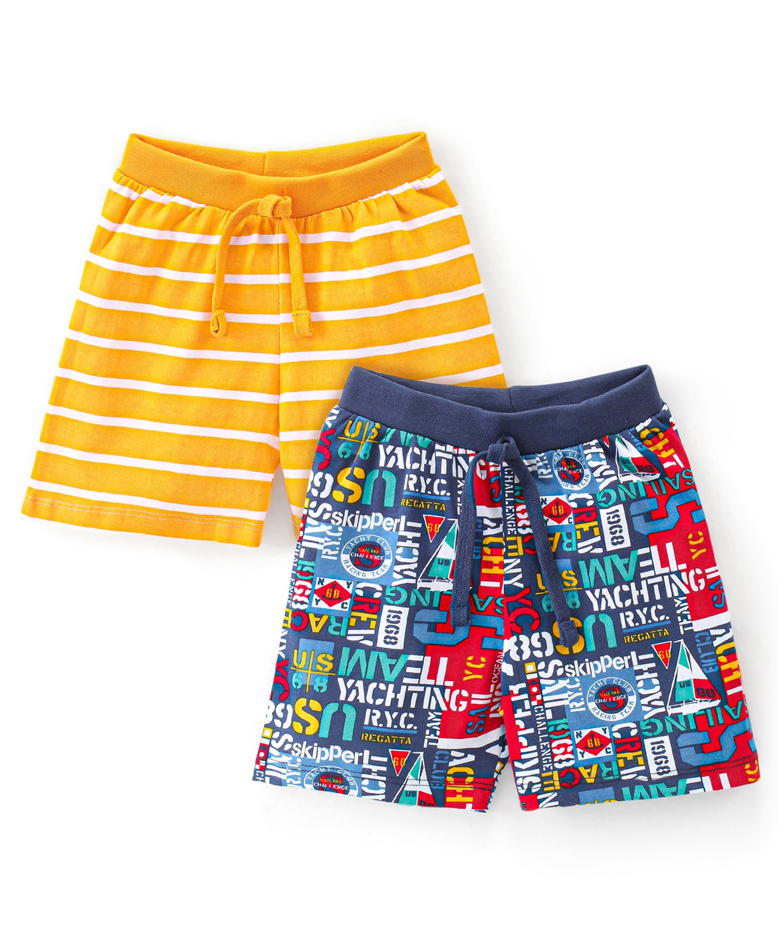Babyhug Cotton Knit Shorts with Striped and Text Print Pack of 2 - Multicolour-image-41